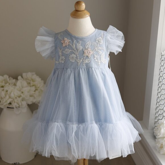 Tutu Du Monde Bebe Blue Tulle Dress Portraits Parties Weddings Flower Girl NWT